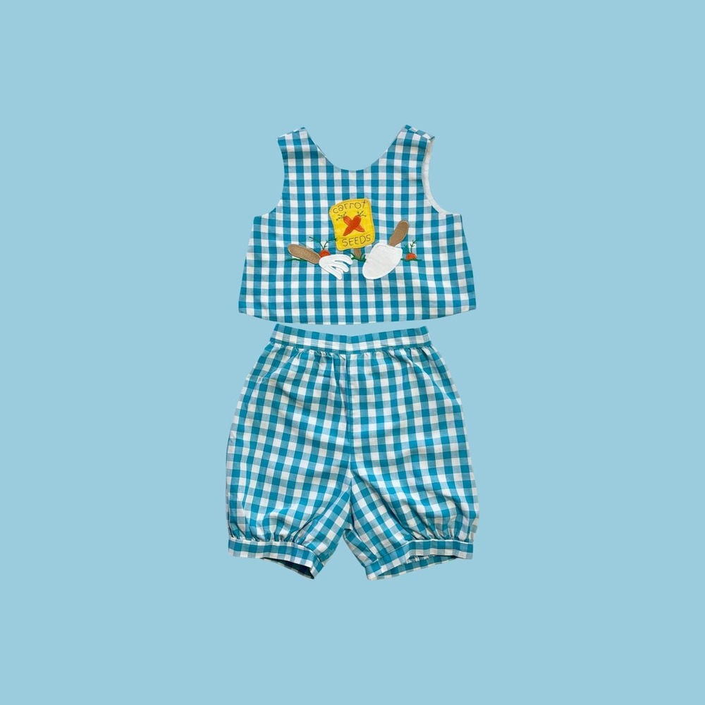 Vintage Kellys Kids Plaid Gingham Carrot Garden Crop and Bloomer Set,โ Size 6X